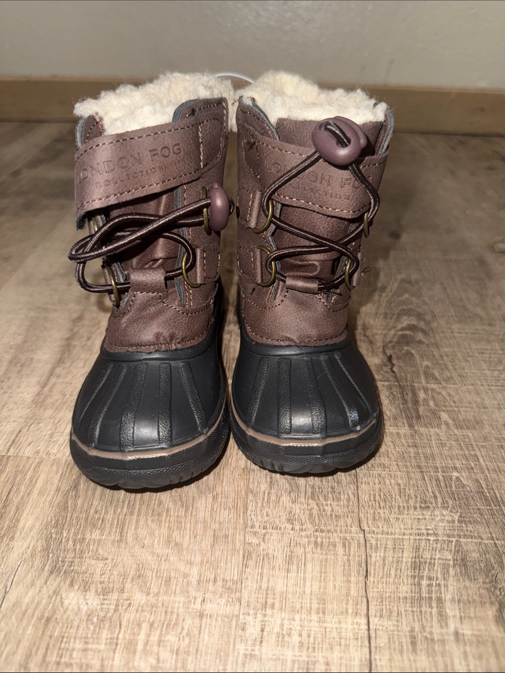London Fog Brown and Black Kids Snow Boots with Faux-Fur Collar